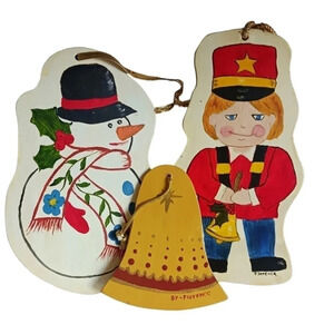 Vtg Set of 3 hand painted wood ornaments